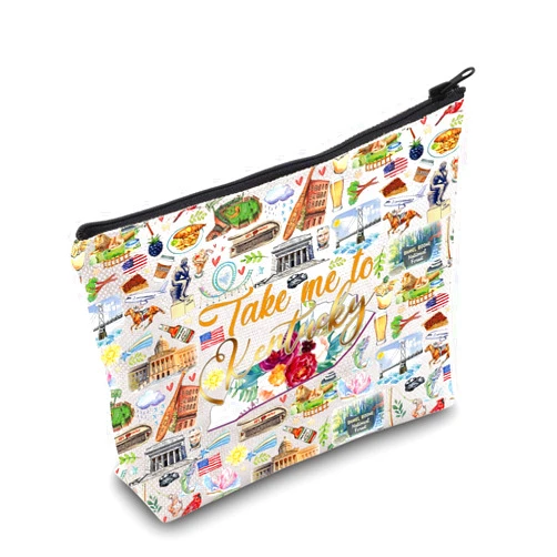 WZMPA Kentucky State Travel Makeup Bag Kentucky Souvenir Gift Take Me To Kentucky Zipper Pouch Bag Kentucky Traveler Gift (Take Kentucky)