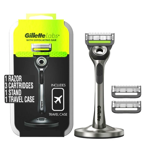 GilletteLabs with Exfoliating Bar by Gillette Mens Razor and Travel Case, Shaving Kit for Men, Storage on the Go, Includes Travel Case, 1 Handle, 3 Razor Blade Refills, and Premium Magnetic Stand Modern