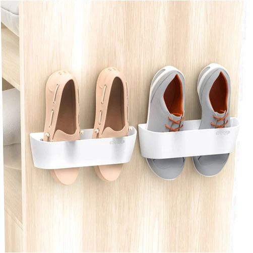 Yocice Wall Mounted Shoes Rack 2Pack with Sticky Hanging Strips, Plastic Shoes Holder Storage Organizer,Door Shoe Hangers (SM03-White-2)