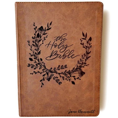 JOY CREATIVE Hand Lettered and Laser Engraved KJV Wide Margin Bible, Personalized Gift, Custom Name Engraving Available