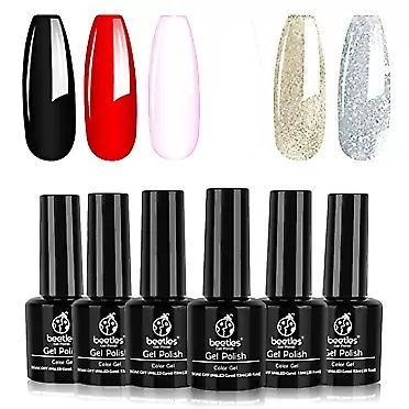 Beetles Gel Polish Beetles Gel Nail Polish Set, Red Black Pink White Golden Silver Glitter Soak Off Gel Nail Kit, 7.3ml Each Bottle Queen of Hearts