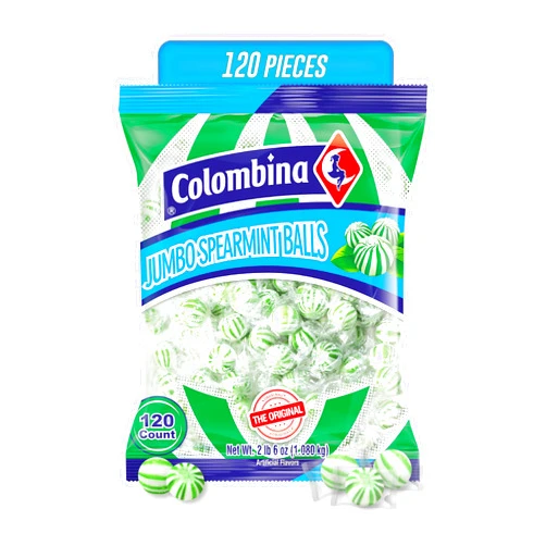 Colombina Jumbo Spearmint Balls, Individually Wrapped Natural Spearmint Flavored Candy, Ideal for Halloween and Christmas, 2.4 lbs (120 Count)