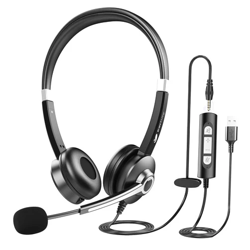 Earbay USB Computer Headset with Microphone for Laptop PC,3.5mm Wired Stereo Call Center Headset with Microphone Noise Cancelling, Corded Desktop Headphones with Mic & Mute for Office/Telework/Home/Zoom