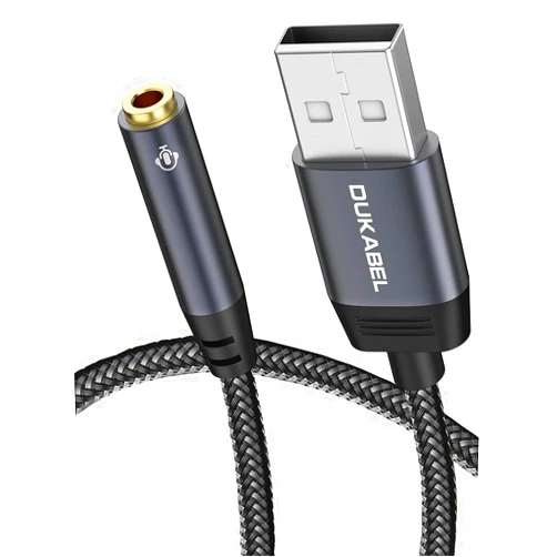DUKABEL USB Audio Adapter, DUKABEL USB to 3.5mm Audio Jack Adapter Support TRRS 4 Pole Mic, USB Aux Stereo Converter External Sound Card for PC, Laptop, Mac, Desktops, Linux, PS4, PS5 and More(Grey)