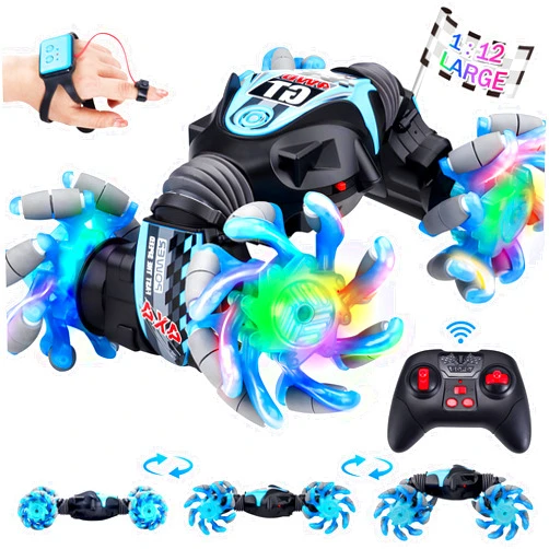 ROHSCE Gesture Sensing RC Stunt Car, 2.4GHz 4WD Off Road Hand Control Car Drift Remote Control Car Double Sided 360° Rotating Toy Cars for Boys & Girls 8-12, Twist Cars with Light Music