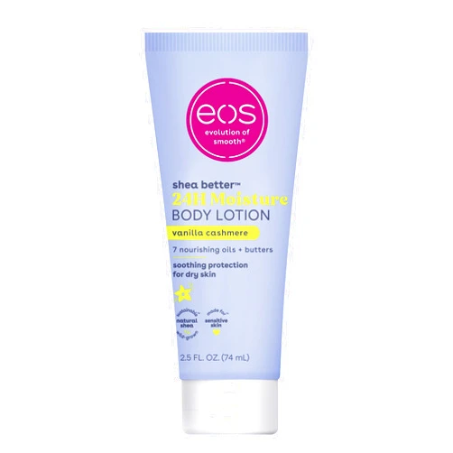 eos 24H Moisture Travel Body Lotion- Vanilla Cashmere, Travel Size Essential, Toiletries, Mini Body Lotion, 2.5 fl oz