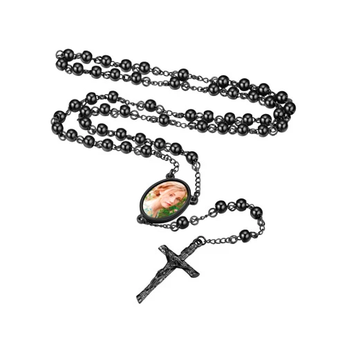 FaithHeart Christian Rosary Bead Cross Necklace for Women Men, Stainless Steel Praying Rosary Y Necklace Jewelry, Gift Box