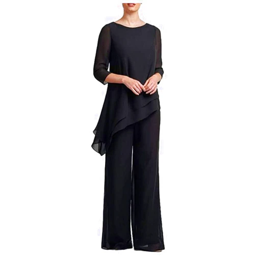 CAIZI 2 PC Chiffon Irregular Women Pant Suits Plus Size Mother of The Bride Pants Suit Wedding Evening Gowns