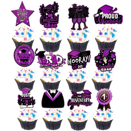 VCGUDOE 24PCS Class of 2024 Graduation Cupcake Toppers Graduation Decorations Class of 2024 Party Decorations 2024 Congrats Grad Graduation Cupcake Toppers 2024 Purple Graduation Decorations