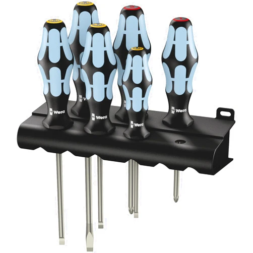 Wera 05032060001 Kraftform Stainless 3334/6 Stainless Steel Slotted/Phillips Screwdriver Set and Rack, 6-Piece,MULTI,Slotted: 6.5x150mm, 3x80mm, 4x100mm, 5.5x125mm. Phillips: PH1x80mm, PH2x100mm