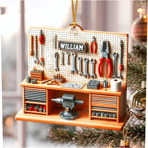 Julyly POD Personalized Custom Name Mechanic Tool Box Ornament, Tool Lovers Gift, Unique Gift for Mechanics and Handymen, 2D Flat Christmas Ornament 2024