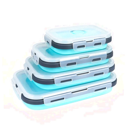 VIGIND Set of 4 Collapsible Foldable Silicone Food Storage Containers,Ktichen Collapsible Storage Bowls with Airtight Plastic Lids for Leftover, Silicone Lunch Box-Microwave,Dishwasher,Freezer Safe