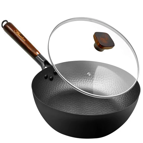 ANEDER Frying Pan with Lid Skillet Nonstick 10 inch Carbon Steel Wok Pan Woks and Stir Fry Pans for Electric,Induction and Gas Stoves