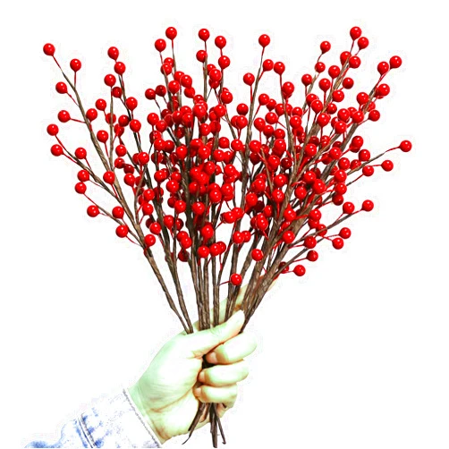 WsCrofts 12Pcs Artificial Red Berries Stems, 13.5