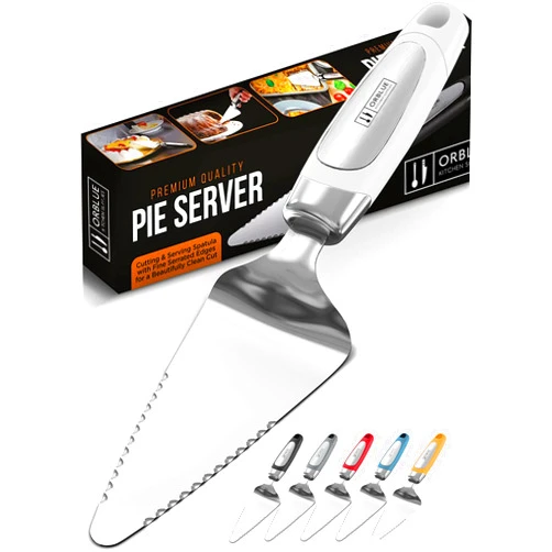 Orblue Pie Server, Essential Kitchen Tool, Serrated on Both Sides, Great for Right or Left Handed Chef, Stainless Steel Flatware, Cake Cutter,White