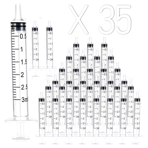 VITEVER 35 Pack 3ml Plastic Syringe Without Needle, Catheter Tip Individually Sealed for Liquid, Sterile - Syringes Tools for Feeding Pets, Measuring, Scientific Labs, Oil or Glue Applicatorc