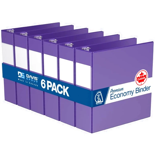 Davis Group Premium Economy 6-Pack 3-Ring Binders for School or Office, D-Ring Binders, 3 Inch, Purple