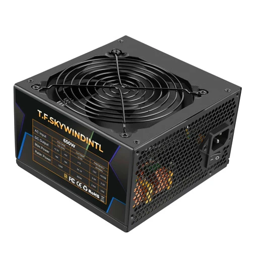 T.F.SKYWINDINTL 650W Power Supply 80 Plus Gold PSU Standard ATX Form Factor Non Modular Full Voltage 100-240V with 130MM Ultra-Quiet FDB Bearing Fan 20+4Pin Main Power Cable PFC Protection for Desktop Gaming PC