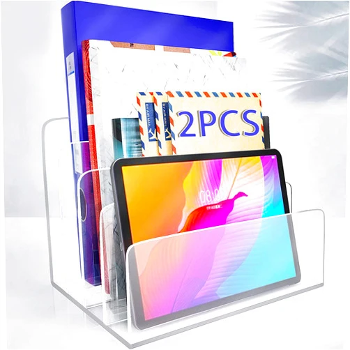 Carooyac 2PCS Clear Acrylic File Organizer, 4 Sections Acrylic Desk Organizer File Holder Sorter for Desk, Office Desk Organizers and Accessories for File Folder Mail Letter Paper Electronics