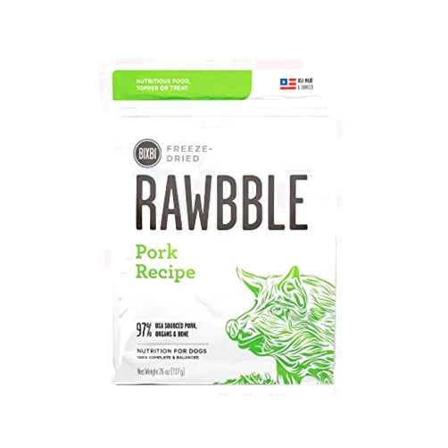 BIXBI Rawbble Freeze Dried Dog Food, Pork Recipe, 26 Oz - 97% Meat And Organs, No Fillers - Pantry-Friendly Raw Dog Food For Meal, Treat Or Food Topper - USA Made In Small Batches