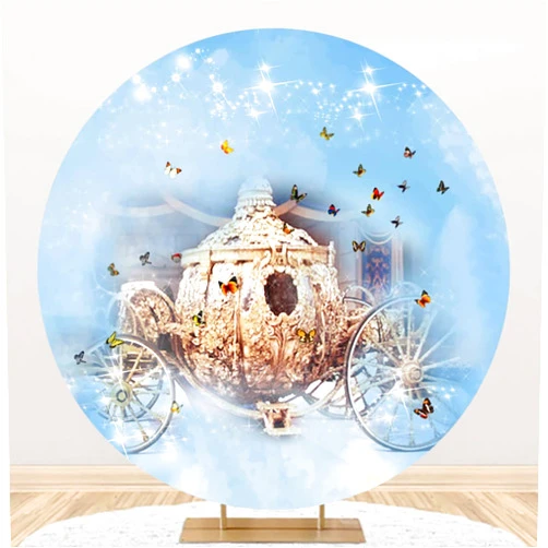 AWERT Polyester Diameter 6.5ft Carriage Fairy Tale Round Backdrop Cambridge Blue Photography Background Princess Baby Shower Weeding Birthday Party Decoration Studio Booth Props