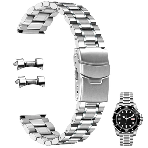 Juntan 20mm 22mm Stainless Steel Watch Band Curved End Straight End for Men Women Metal Watch Bands Strap Quick Release Replacement Bracelet with Double Folding Buckle Silver