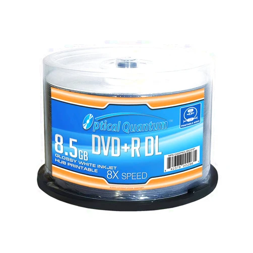 Optical Quantum 8x DVD+R DL Glossy White Inkjet Hub Printable Media
