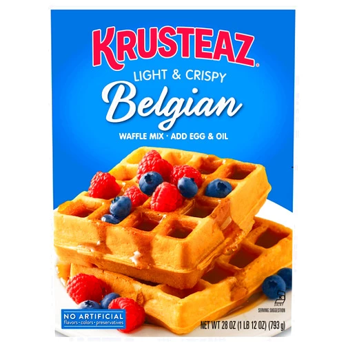 Krusteaz Light & Crispy Belgian Waffle Mix - No Artificial Flavors, Colors, or Preservatives - 28 OZ (Pack of 2) (Packaging May Vary)