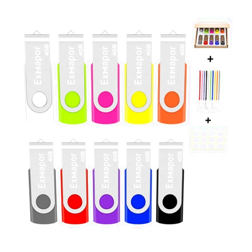 Exmapor Thumb Drives 10 Pack Exmapor 4GB USB Flash Drive Swivel Memory Stick with LED Indicator Lanyards Multi-Colors