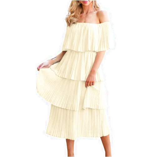 ETCYY Women's Off The Shoulder Ruffles Summer Wedding Guest Loose Casual Chiffon Long Party Beach Maxi Dress