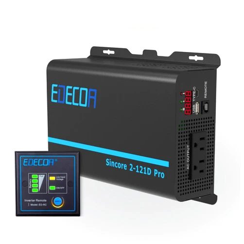 EDECOA 1200W Pure Sine Wave Power DC 12V to AC 110V with USB Port and Type-C Port 2 AC Outlets Remote Controller LED Display for RV Car Boat Household