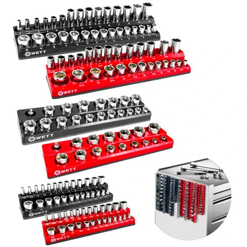 WETT Magnetic Socket Organizer Set, 6-Piece Socket Holder Set, 1/4