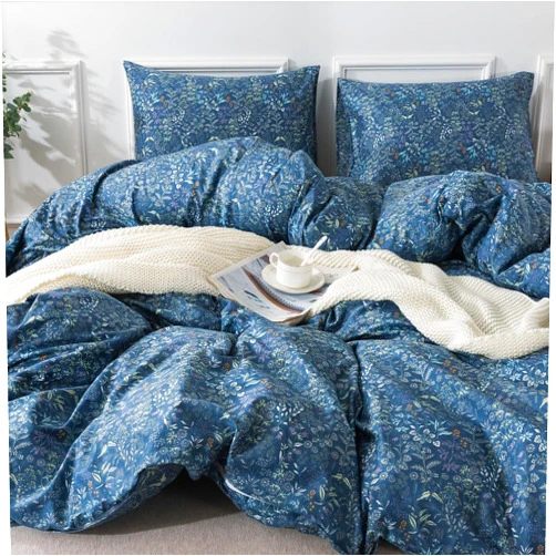 HoneiLife Luxury Flowers Duvet Cover Queen Floral Pattern Blueblack Duvet Cover Set Garden Style Bedding Comforter Cover Set with Zipper Closure-Luxury Quality Soft Durable Easy Care (3pcs, Queen/Full Size)