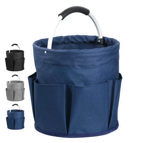 IHOMAGIC Borsa di Stoccaggio con Multi-Tasche Laterali, Grande Cestino Porta Attrezzi con Manico, Borsa per Attrezzi da Giardino Pieghevole per Interni ed Esterni, Come Regalo 28x28x28cm (Blu Navy)