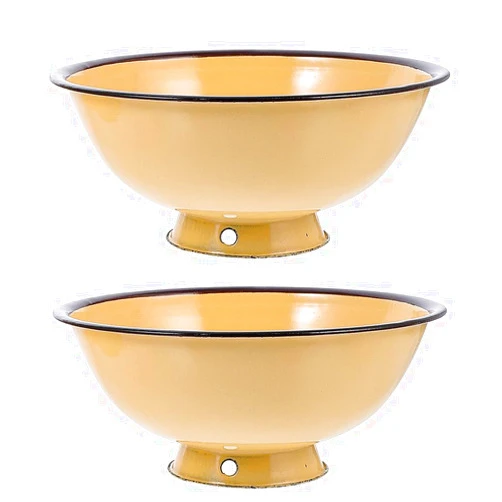SHOWERORO 2pcs Vintage Enamel Bowls Practical Ramen and Rice Storage Tableware Retro Design for Home Use Sturdy and Wear-resistant Enamel Dining Bowls