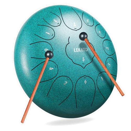 LEKATO Steel Tongue Drum 13 Notes 12 Inches, Rain Chime Drum Beginner C Key Handpan Drum for Meditation Yoga Musical Education, Best Gift for Adult& Kids, Malachite Green