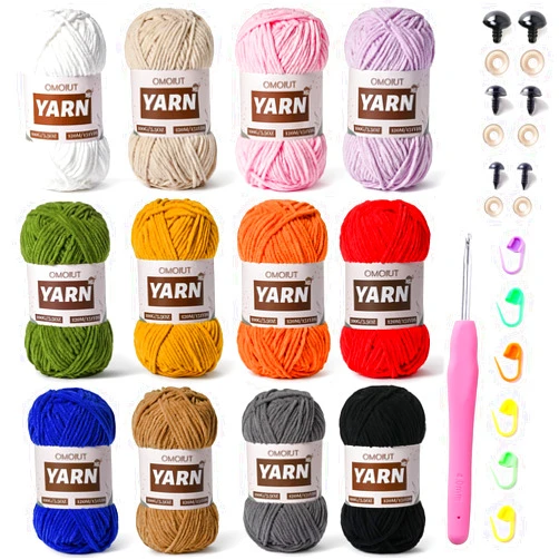 OMoiut 12 Pack 42.3oz/1572yds Bulky Multicolor Yarn Set, Plush Chenille Blanket Yarn for Crocheting, Fluffy Velvet Yarns for Crochet, Fuzzy Baby Yarns for Crocheting Soft, Crochet Amigurumi C