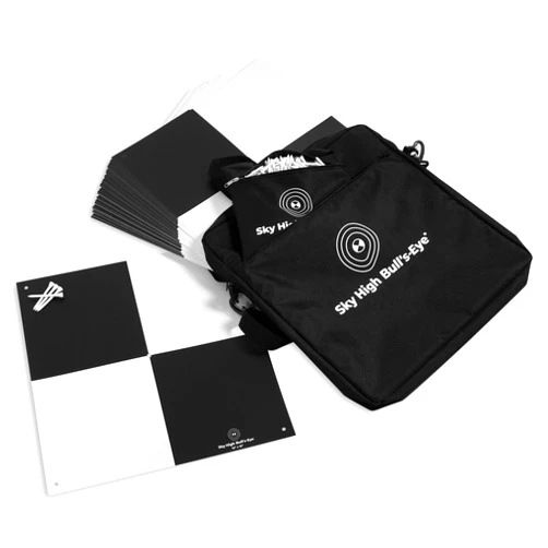 Sky High Bull's-Eye Disposable Ground Control Points (GCPs)/Aerial Targets for Aerial Mapping & Surveying (100 Pack) with Center Hole (18” x 18”) - Bonus Bag & 500 Stakes Included