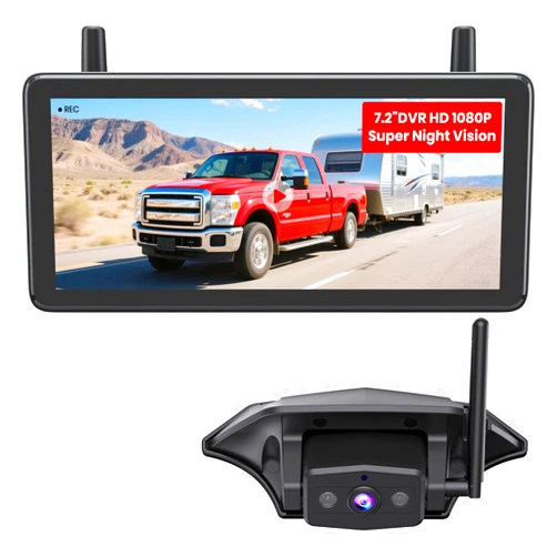 AUTO-VOX RV Backup Camera Wireless Plug and Play: Compatible with Pre-Wired RV, IR Night Vision, HD 1080P 7.2'' DVR 3-Channels, Stable Signal & Wide Angle Rear View Camera for Trailer Camper Motorhome