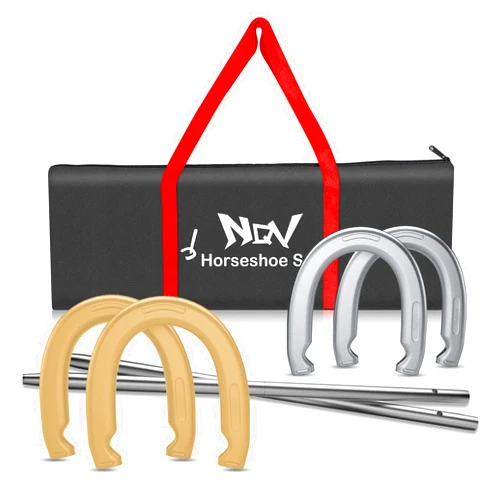 NQV Horseshoe Outdoor Game Set –Horse Shoe Game Kit,Sports Horseshoes Sets, Includes 4 Steel Horseshoes, 2 Metal Stakes & Carry Bag – Perfect for Lawn, Backyard, or Tailgating