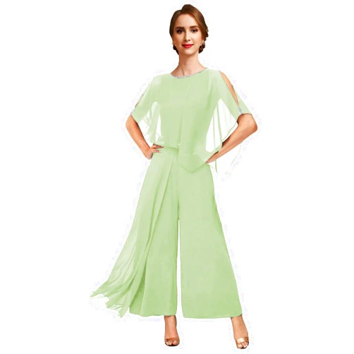 Qhdeikd Mother of The Bride Pant Suits Chiffon Mother of The Groom Pantsuits for Wedding Mother Bride Dresses Jumpsuits