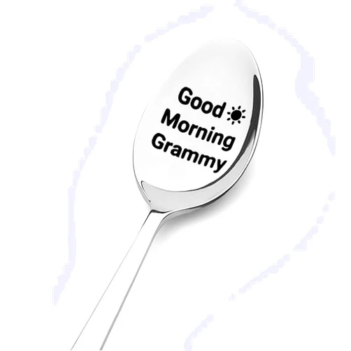 Yreamont Grammy Spoon Gifts for Birthday Mothers Day, Good Morning Grammy Spoon for Nana Nannie Engraved Stainless Coffee Tea Spoon for Grandma mimi grammy Christmas Gifts from Kids Grandson Grandkids
