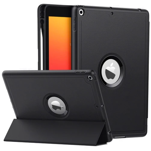 MoKo Case for iPad 9th Generation 2021 / iPad 8th Generation 2020 / iPad 7th Generation 2019 with Pen Holder, iPad 10.2 Case with Soft TPU Back Stand Cover, Auto Wake/Sleep, Black