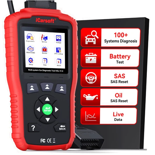 iCarsoft OBD2 Scanner for Volvo/Saab, VOL V1.0 All Systems in-Depth Diagnostic Tool, Oil/SAS Reset/Live Data, ABS Airbag Engine Transmission Code Reader 10 OBD2/EOBD/CAN Scan Tool