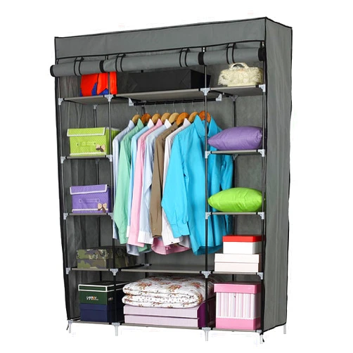 BINGKERS Portable Closet Organizer Wardrobe Storage Organizer with 5-Layer 12-Compartment Non-Woven Fabric Wardrobe Portable Closet Gray (52.4 x 18.1 x 67)