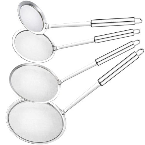 Honeydak 4 Pack Fine Mesh Skimmer Spoon 201 Stainless Steel Hot Pot Fat Skimmer Mesh Strainer Spoon for Oil Filter Skimming Grease and Foam with Long Handle Kitchen Cooking Food Strainer Ladle