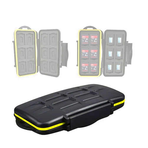 Fotasy JJC MC-SDMSD24 Ruggard SD Card Case, Micro SD Card Case, Water-Resistant Case for SD Micro SD Cards, Rubber Sealed Ergonomic Locking Easy Carrying Memory Card Case Fits 12 SD 12 Micro SD Cards