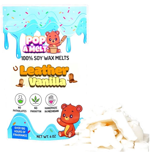 POP A MELT Leather Vanilla Wax Melts - 100% Natural Soy Wax - Scented Wax Fragrance Melts