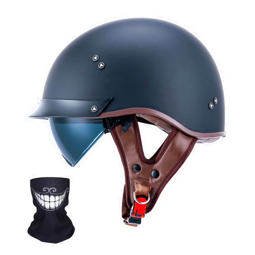 VCOROS Half Motorcycle Helmets Open Face Sun Visor Quick Release Buckle DOT Approved Cruiser Pilot Helmets for Adults Men Women