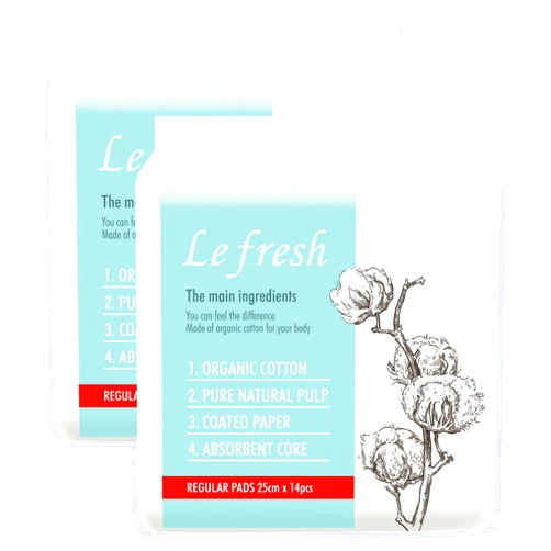 Lefresh Organic Cotton Cover Pads with wings| Regular, 28 Count | Regular Absorbency - Unscented - Vegan - Chlorine Free - Ultra Thin Pads for Women